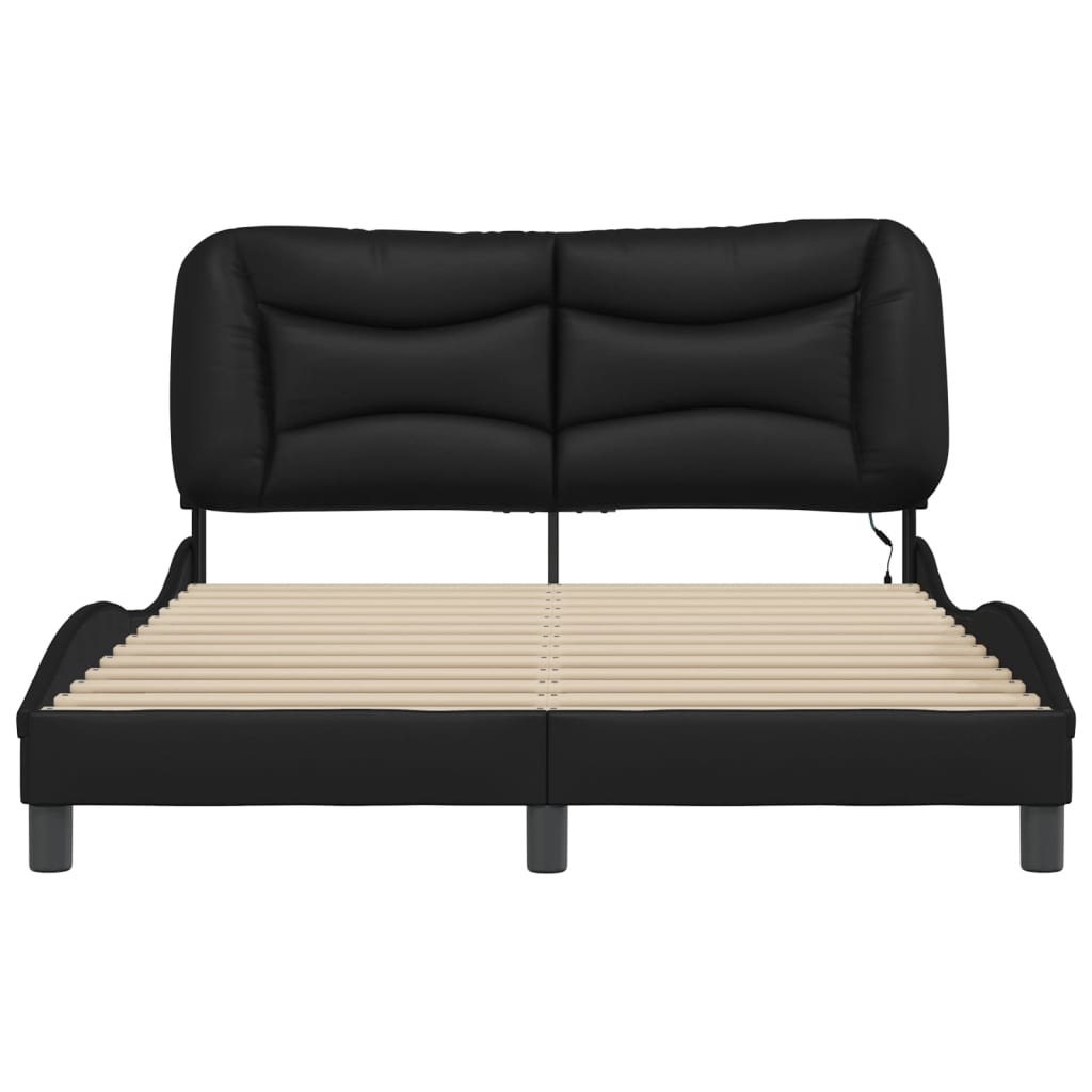 Bed frame with LED lights Black 140x190 cm in imitation leather