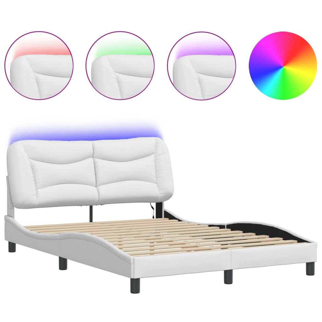 Bed frame with white LED lights 140x190 cm in imitation leather