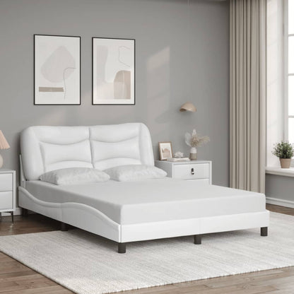 Bed frame with white LED lights 140x190 cm in imitation leather