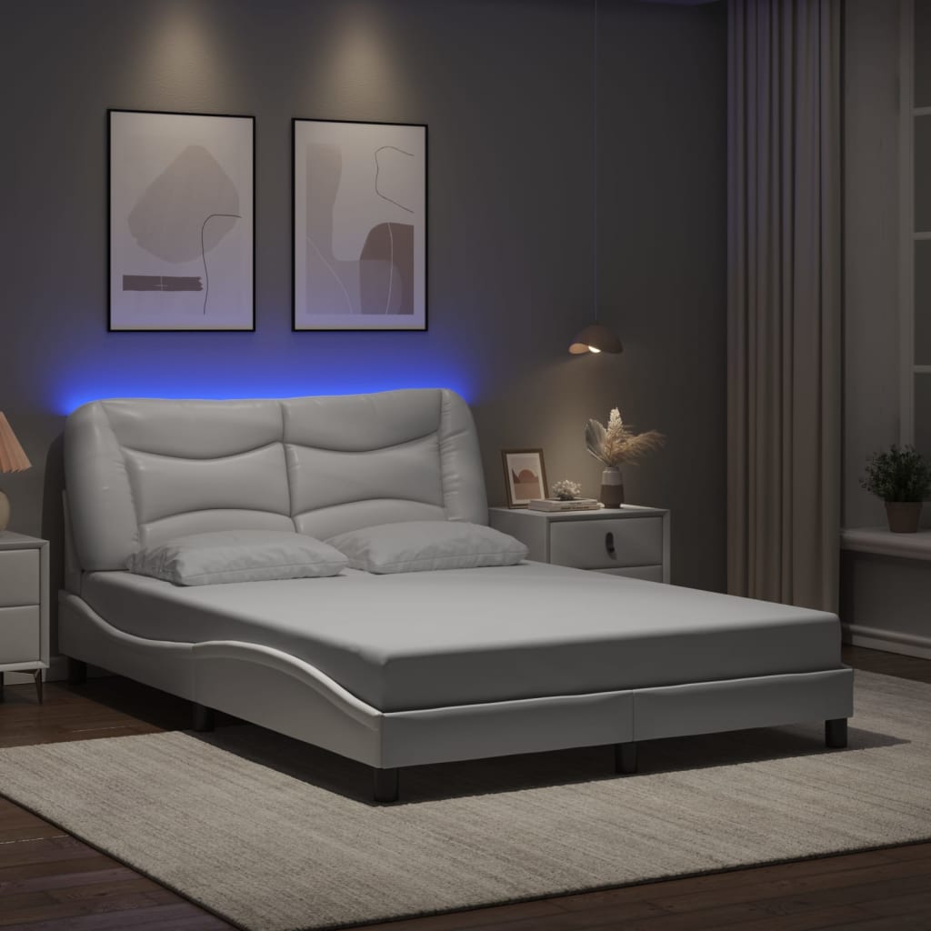 Bed frame with white LED lights 140x190 cm in imitation leather