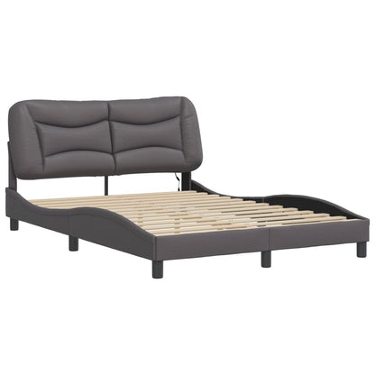 Bed frame with Gray LED lights 140x190 cm in imitation leather