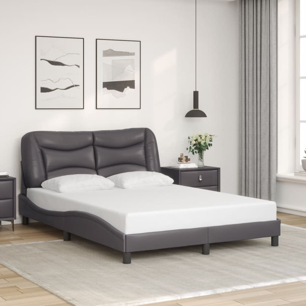 Bed frame with Gray LED lights 140x190 cm in imitation leather