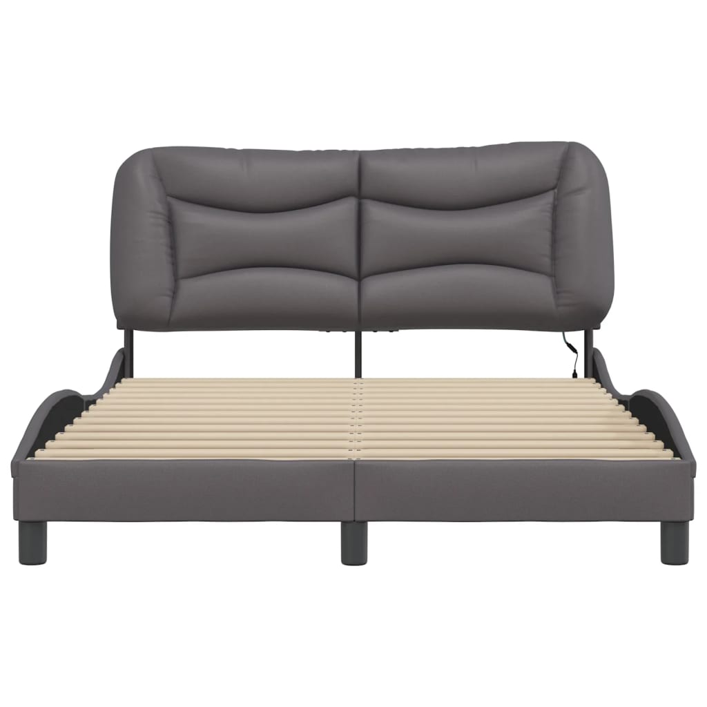 Bed frame with Gray LED lights 140x190 cm in imitation leather