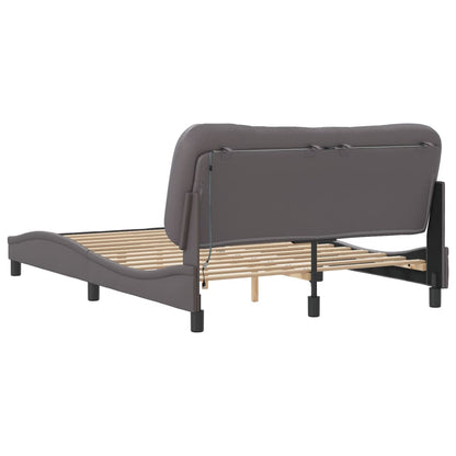 Bed frame with Gray LED lights 140x190 cm in imitation leather