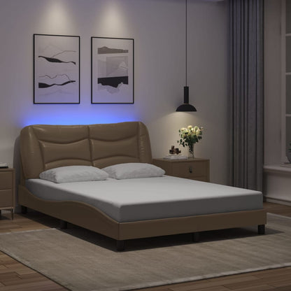 Cappuccino bed frame with LED lights 140x190 cm in imitation leather