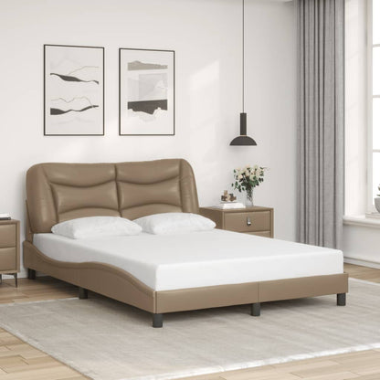 Cappuccino bed frame with LED lights 140x190 cm in imitation leather