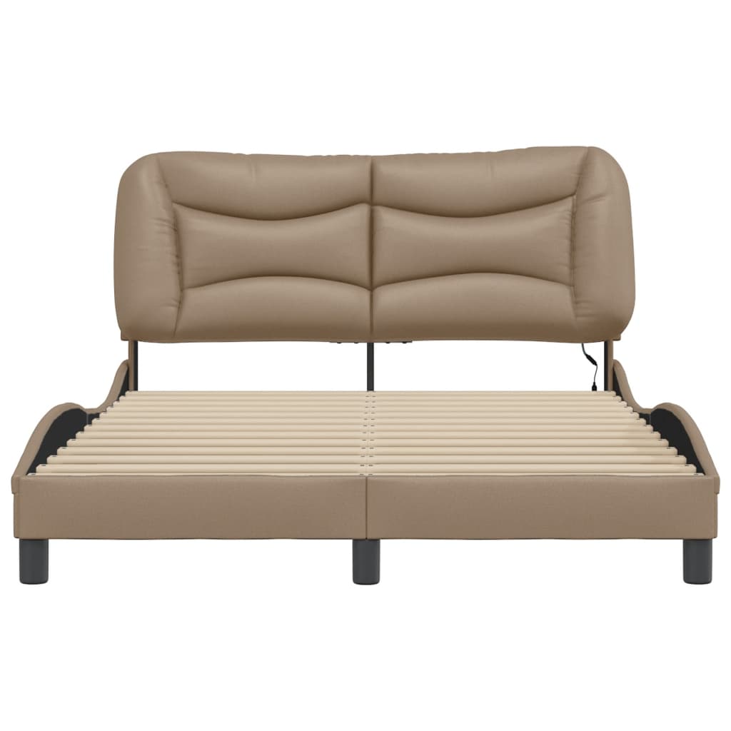 Cappuccino bed frame with LED lights 140x190 cm in imitation leather