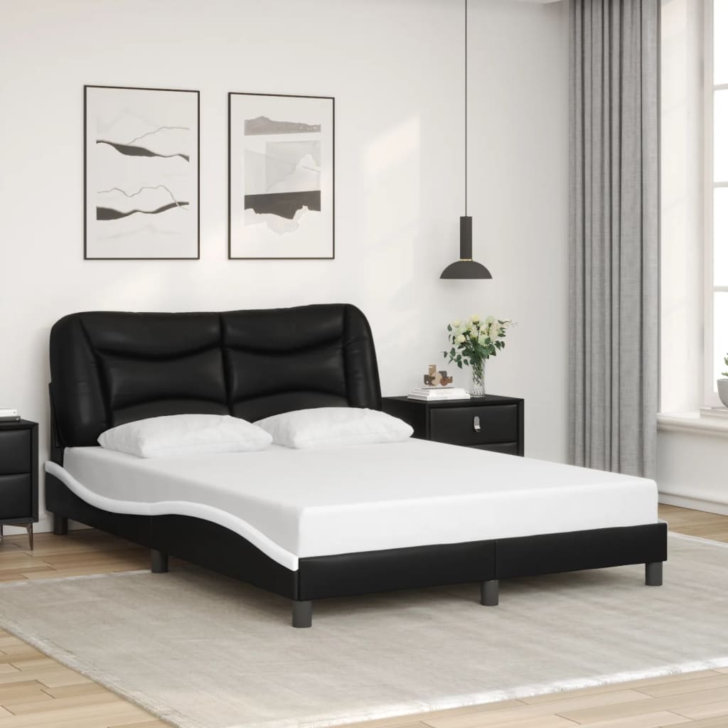 Bed frame with Black and White LED light 140x190 cm in imitation leather