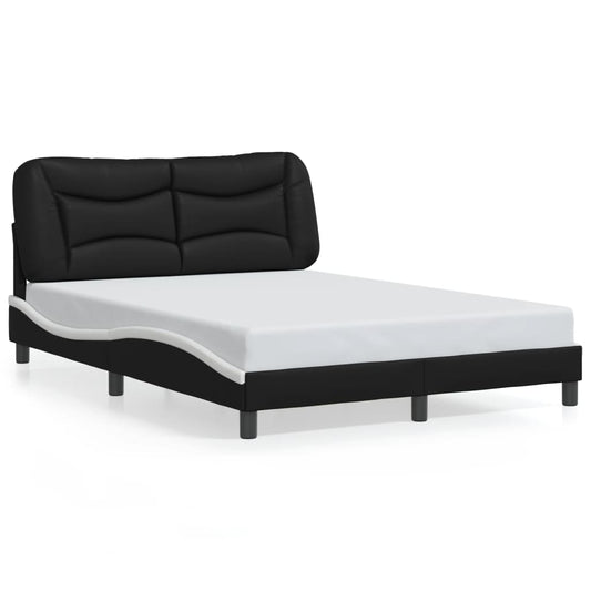 Bed frame with Black and White LED light 140x190 cm in imitation leather