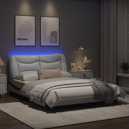 Bed frame with Black and White LED lights 140x190 cm in imitation leather