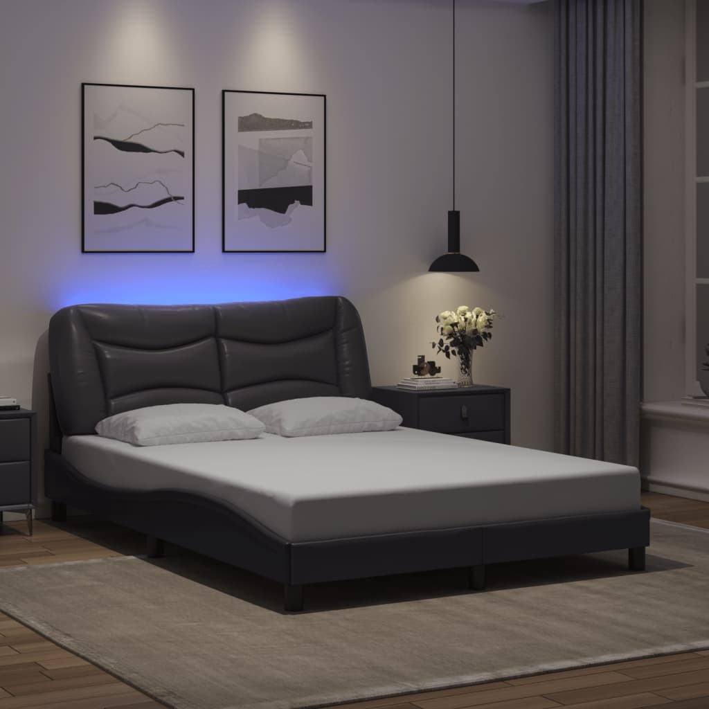 Bed frame with Gray LED lights 140x200 cm in imitation leather