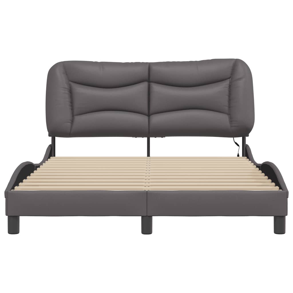 Bed frame with Gray LED lights 140x200 cm in imitation leather