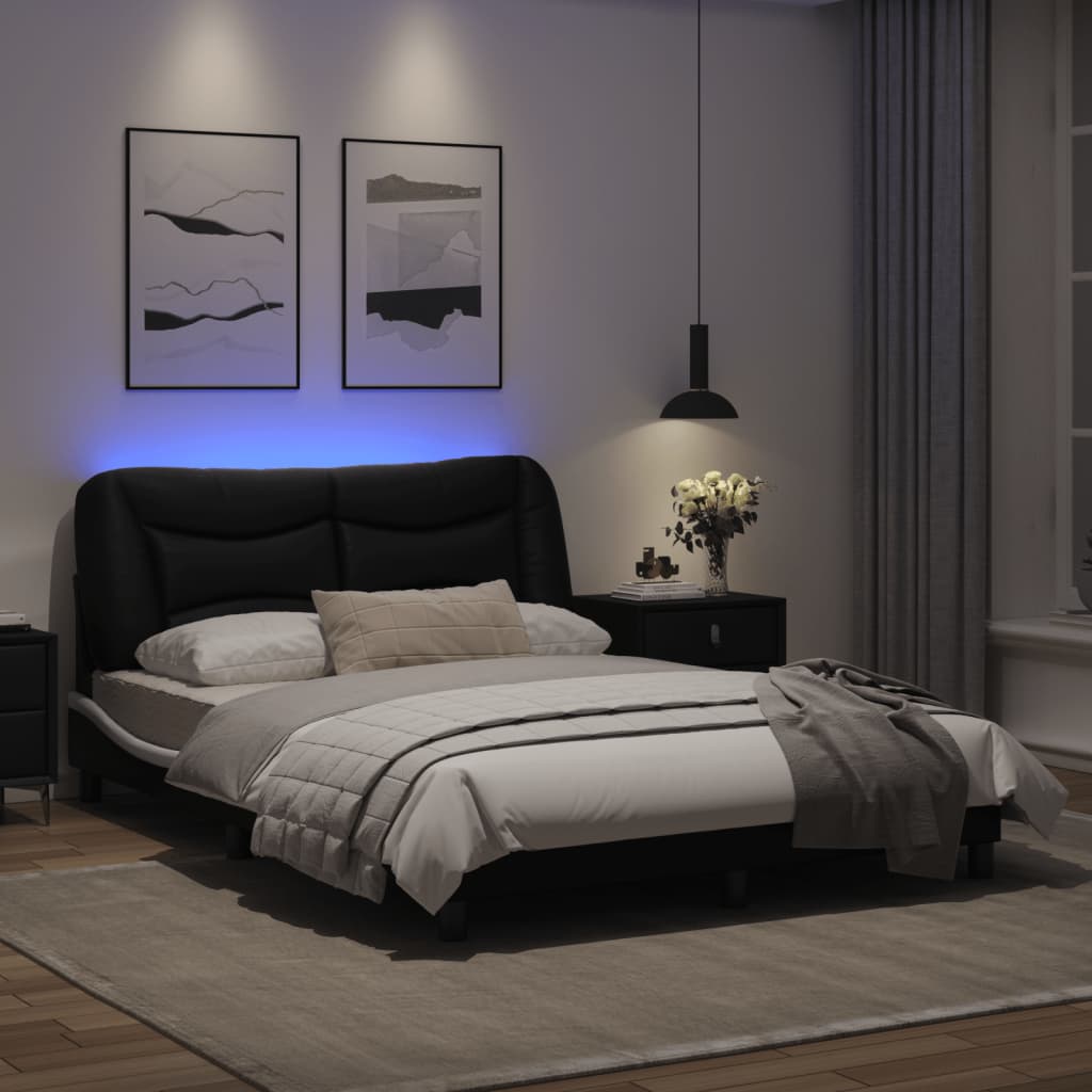 Bed frame with Black and White LED light 140x200 cm in imitation leather