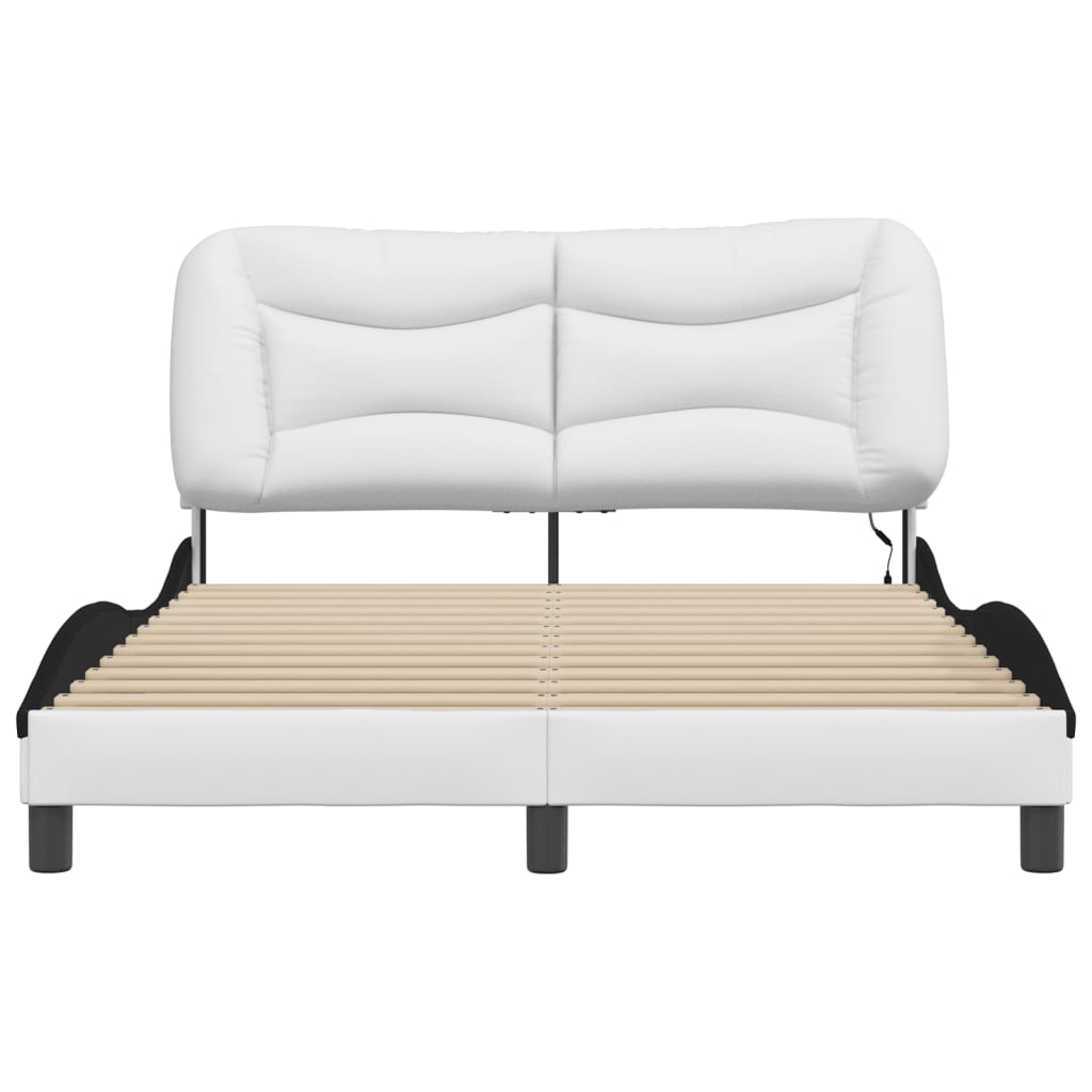 Bed frame with Black and White LED light 140x200 cm in imitation leather