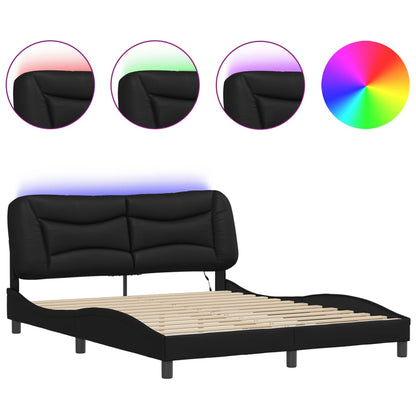 Bed frame with LED lights Black 160x200 cm in imitation leather