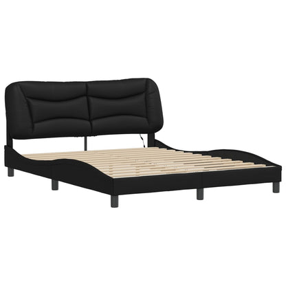 Bed frame with LED lights Black 160x200 cm in imitation leather