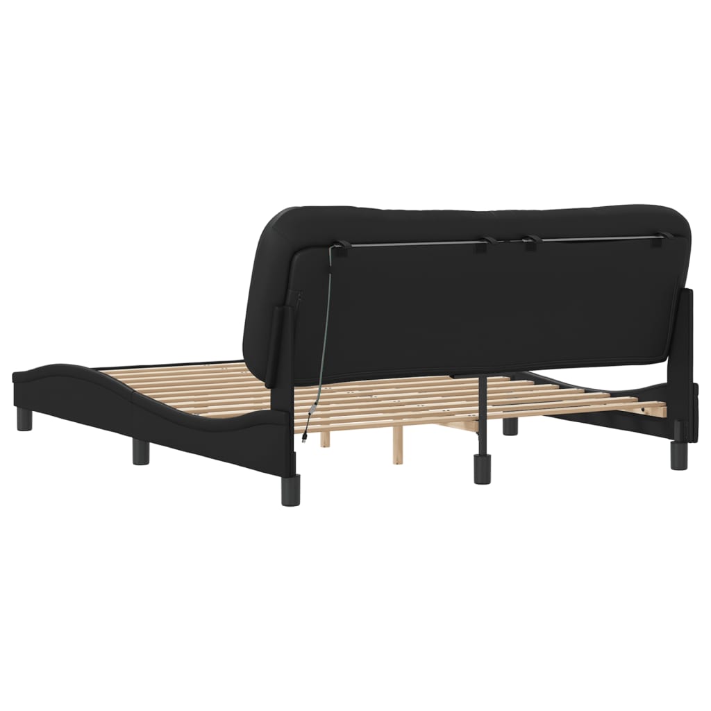 Bed frame with LED lights Black 160x200 cm in imitation leather