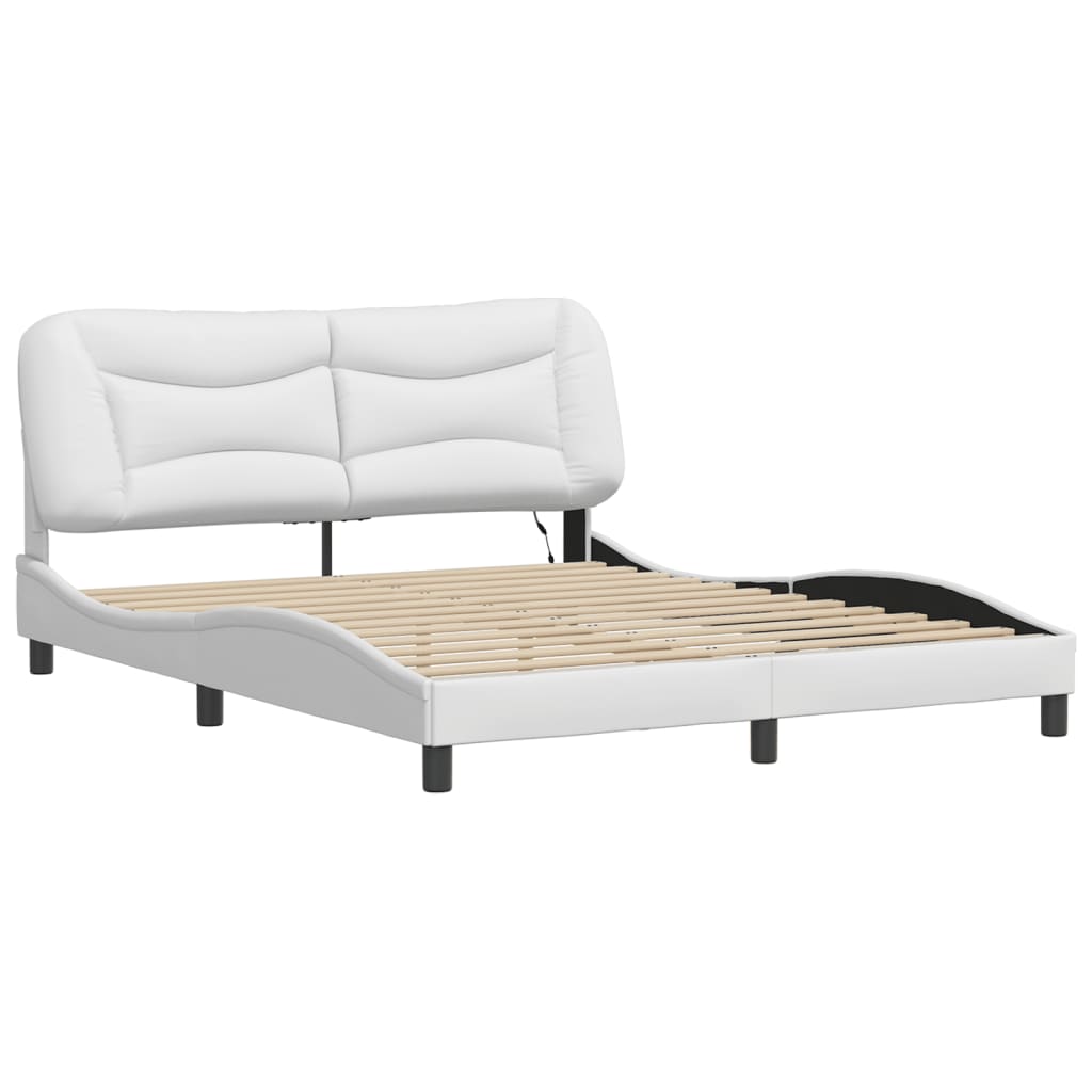 Bed frame with white LED lights 160x200 cm in imitation leather