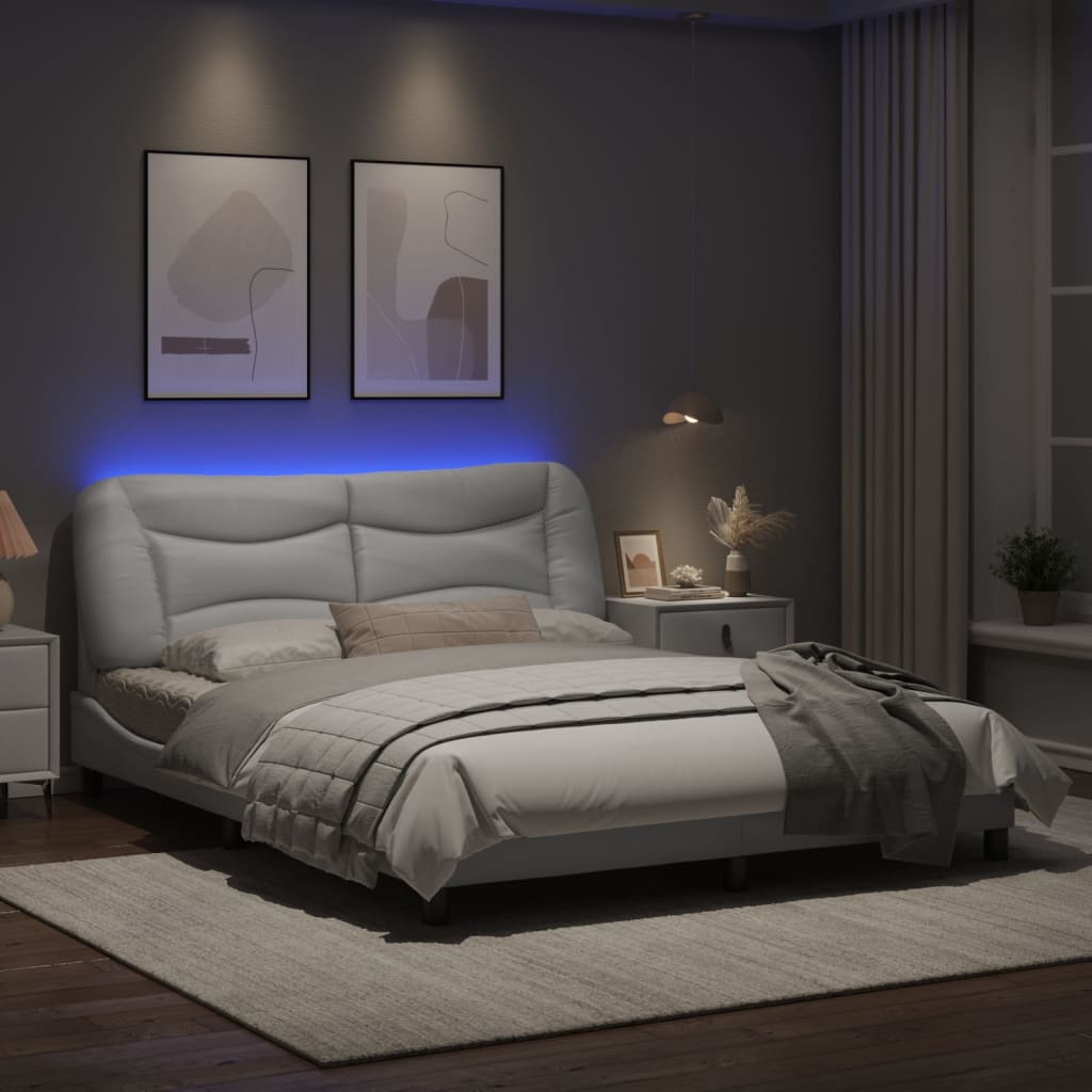 Bed frame with white LED lights 160x200 cm in imitation leather