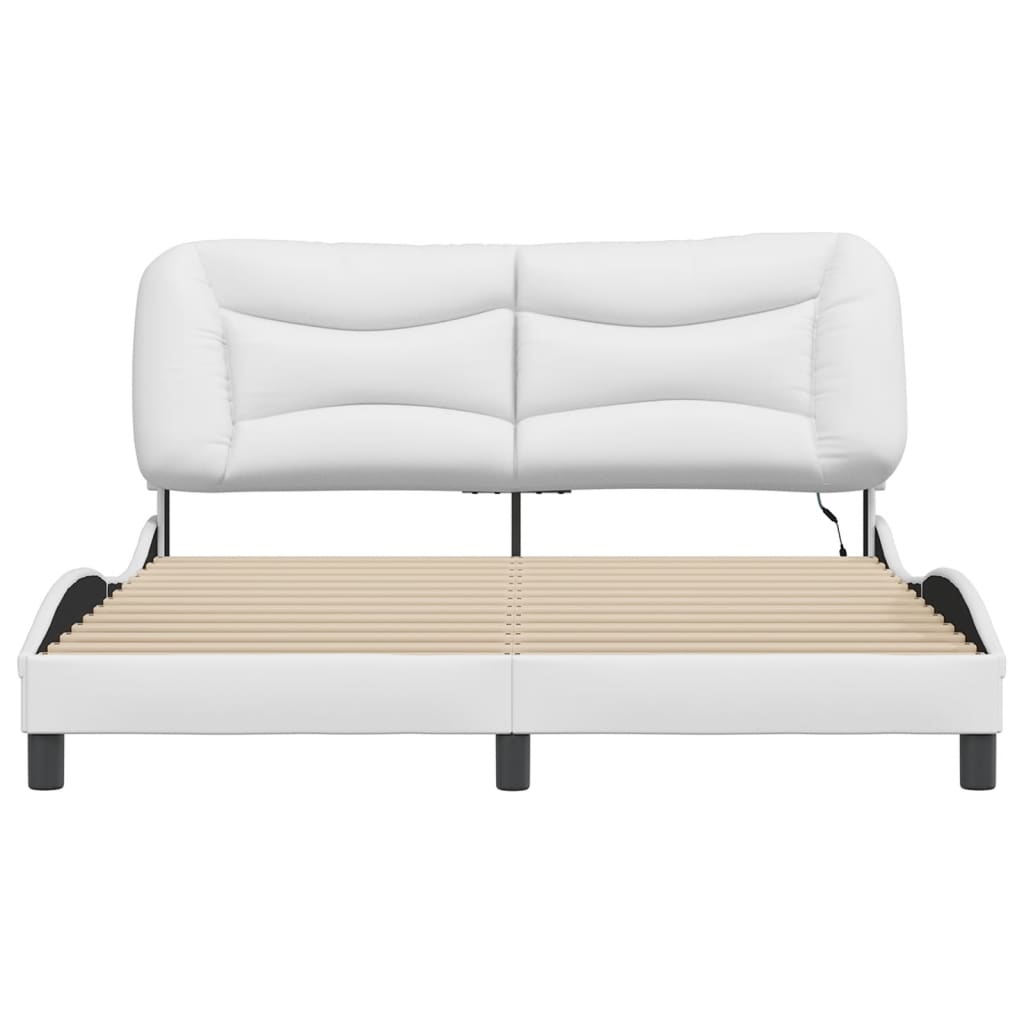 Bed frame with white LED lights 160x200 cm in imitation leather