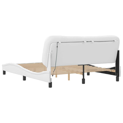 Bed frame with white LED lights 160x200 cm in imitation leather