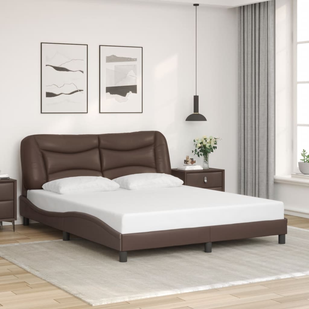 Bed frame with Brown LED lights 160x200 cm in imitation leather