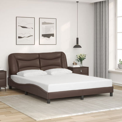 Bed frame with Brown LED lights 160x200 cm in imitation leather