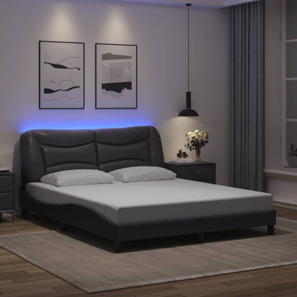 Bed frame with Gray LED lights 160x200 cm in imitation leather