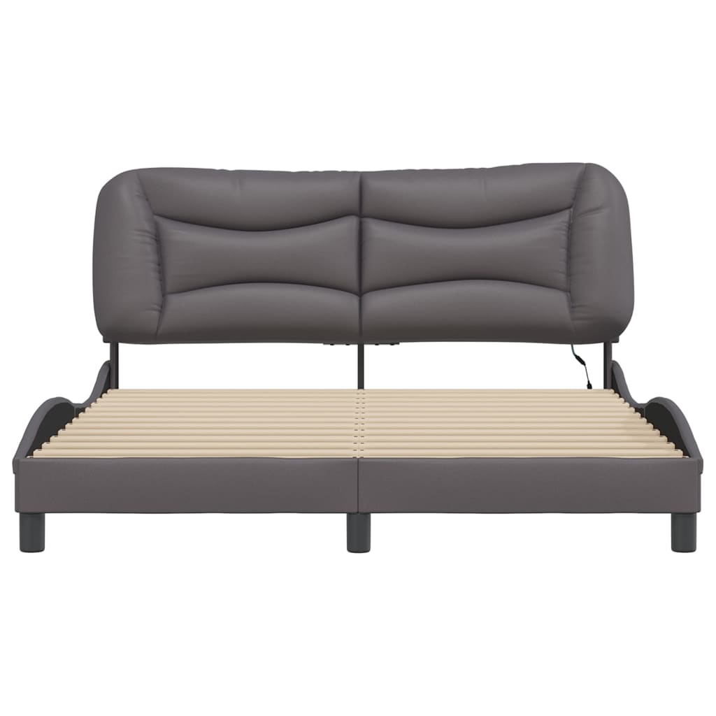 Bed frame with Gray LED lights 160x200 cm in imitation leather