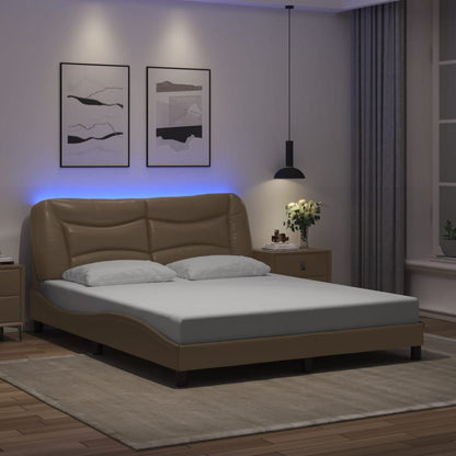 Bed frame with LED lights Cappuccino 160x200 cm in imitation leather