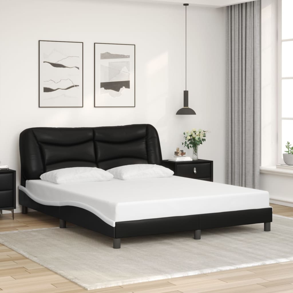 Bed frame with Black and White LED light 160x200 cm in imitation leather