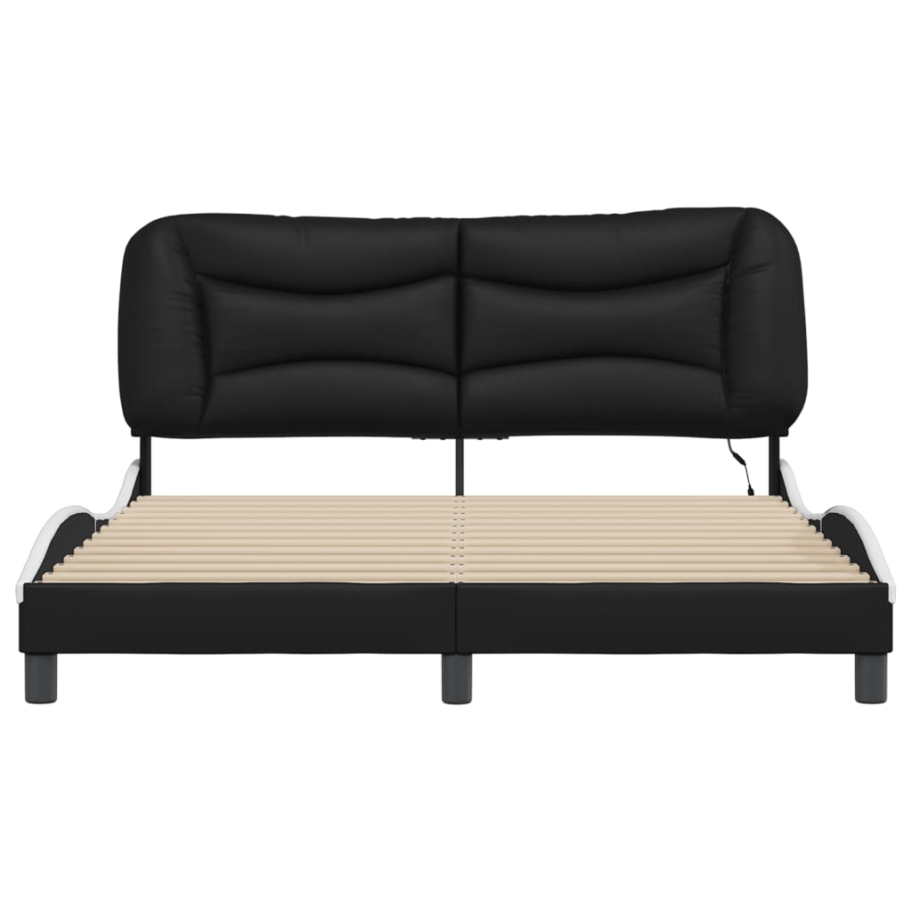 Bed frame with Black and White LED light 160x200 cm in imitation leather