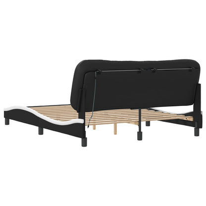 Bed frame with Black and White LED light 160x200 cm in imitation leather