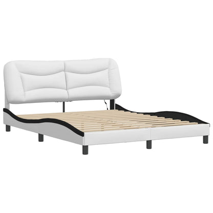 Bed frame with Black and White LED light 160x200 cm in imitation leather