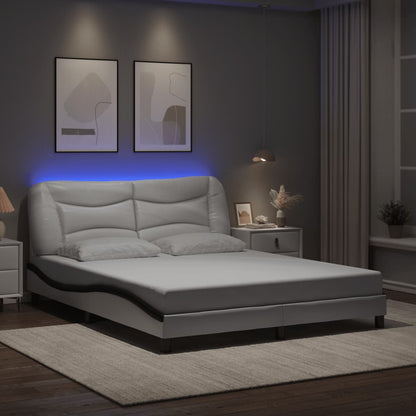 Bed frame with Black and White LED light 160x200 cm in imitation leather