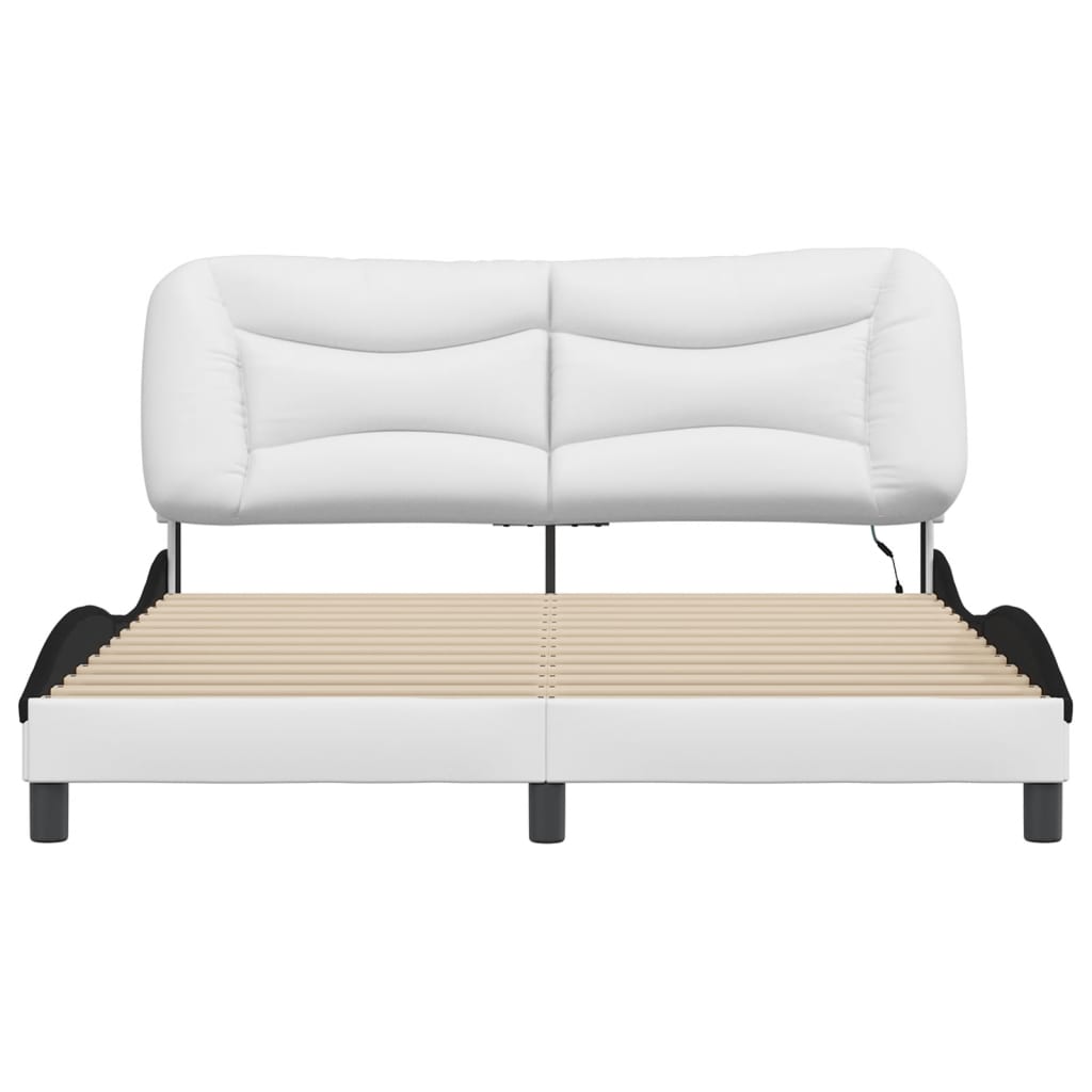 Bed frame with Black and White LED light 160x200 cm in imitation leather