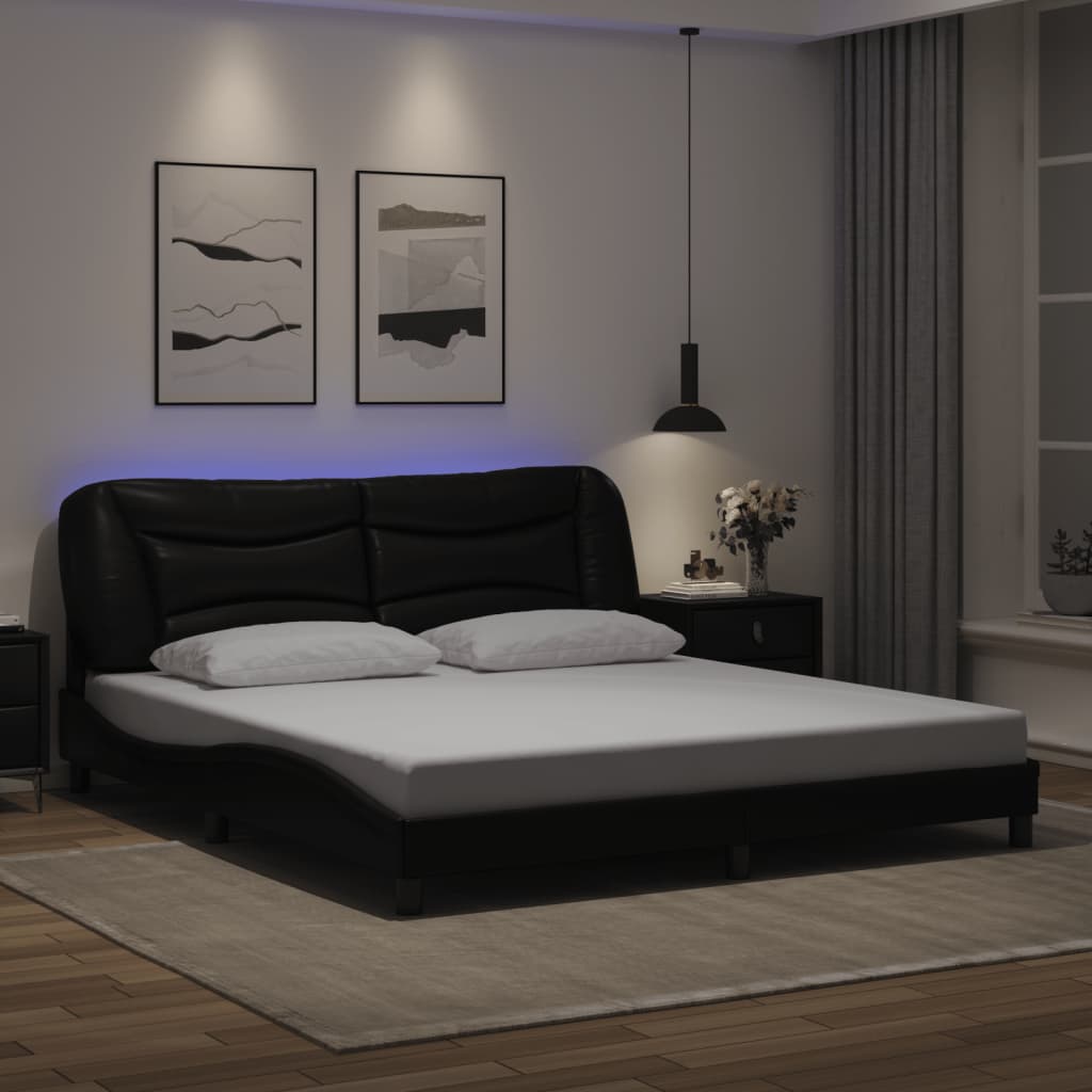 Bed frame with Black LED Light 180x200 cm in imitation leather