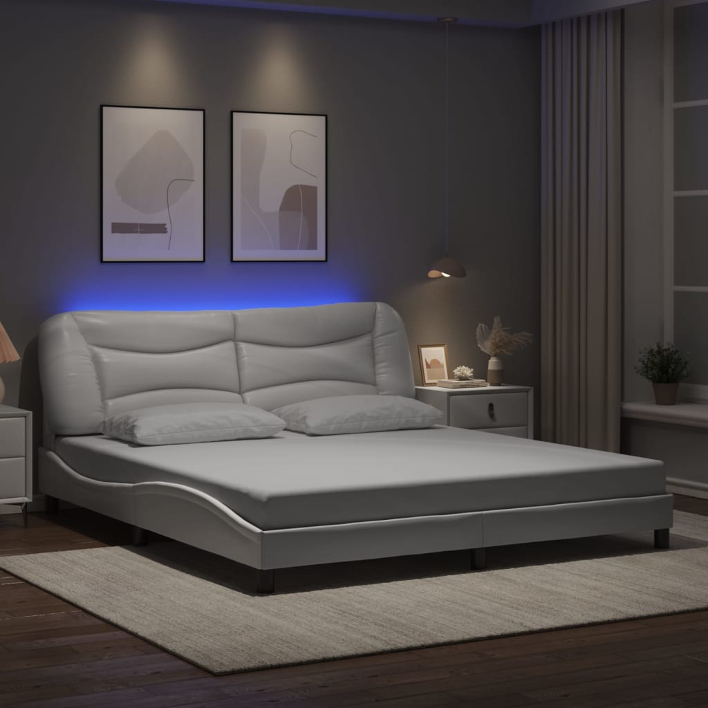 Bed frame with white LED light 180x200 cm in imitation leather