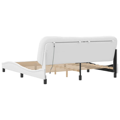 Bed frame with white LED light 180x200 cm in imitation leather