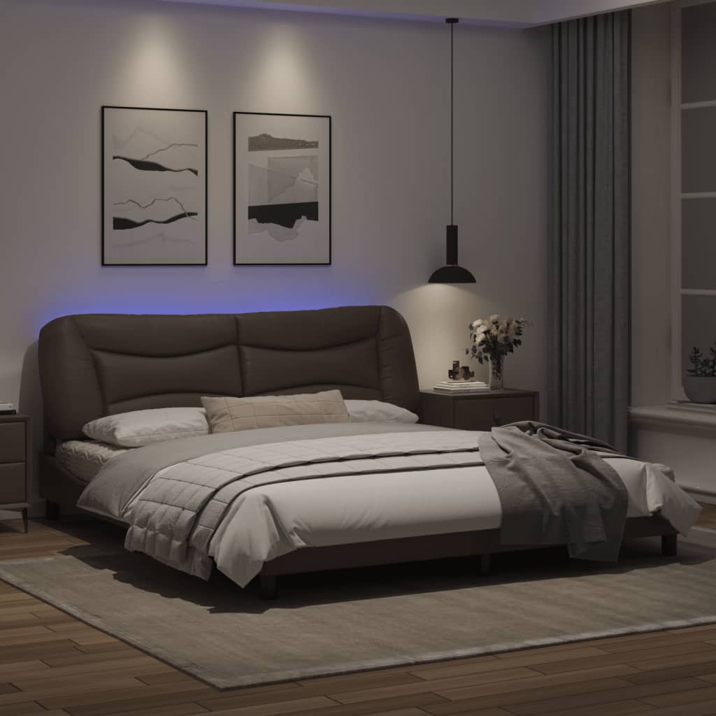 Bed frame with Brown LED lights 180x200 cm in imitation leather