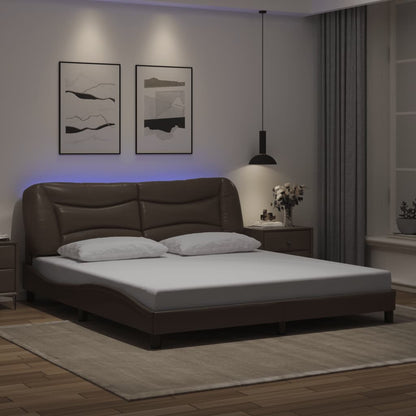 Bed frame with Brown LED lights 180x200 cm in imitation leather