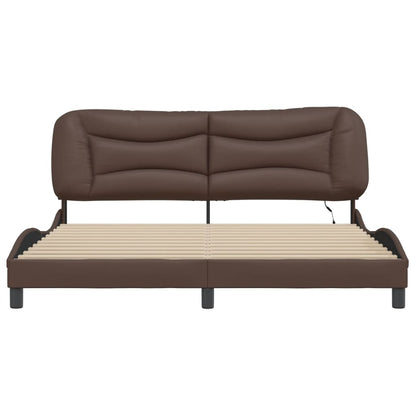 Bed frame with Brown LED lights 180x200 cm in imitation leather