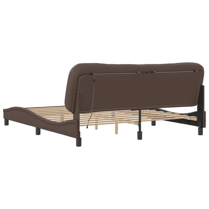 Bed frame with Brown LED lights 180x200 cm in imitation leather