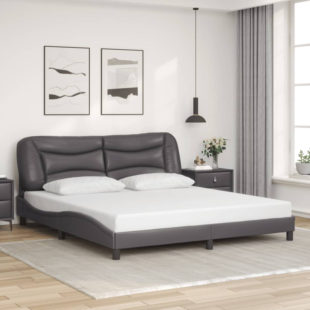 Bed frame with Gray LED lights 180x200 cm in imitation leather