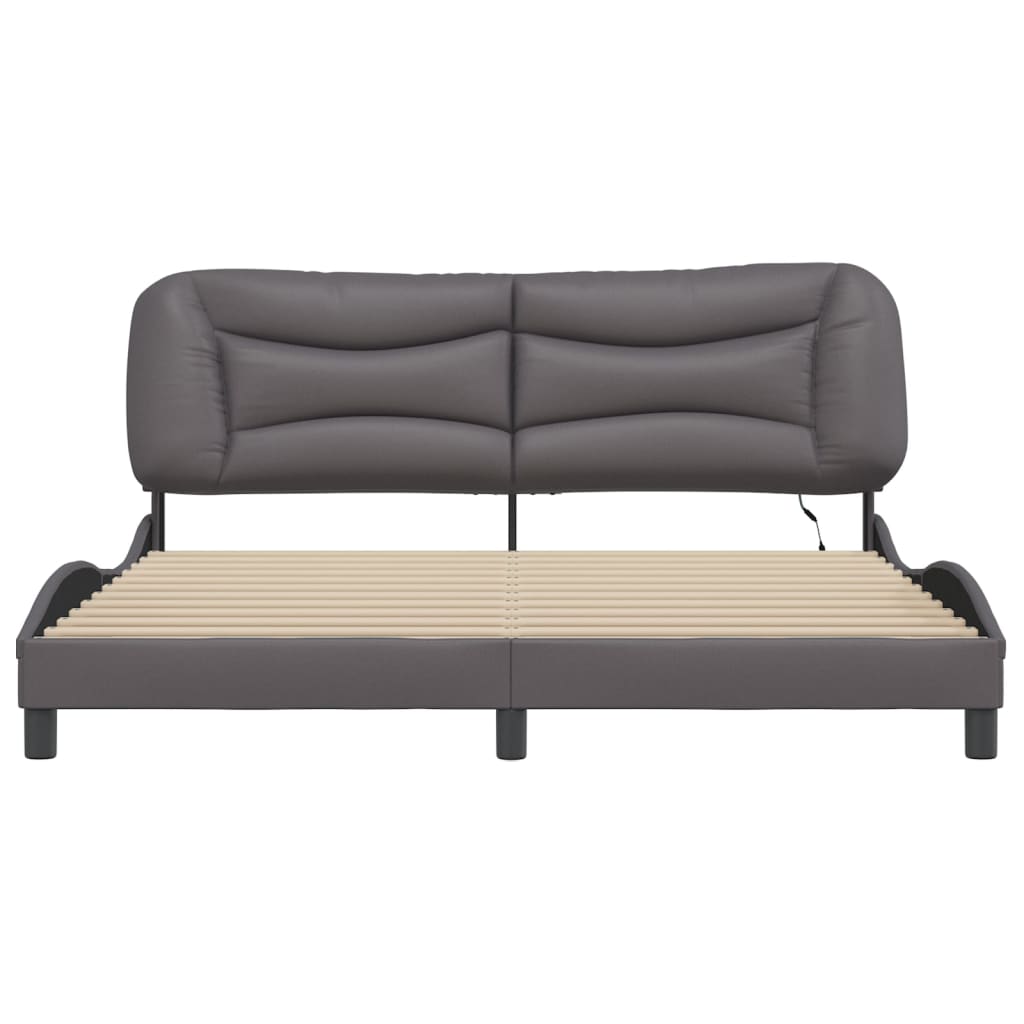 Bed frame with Gray LED lights 180x200 cm in imitation leather