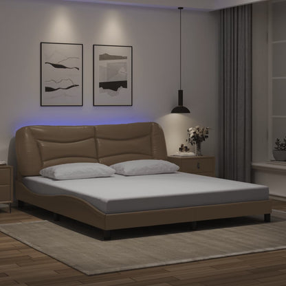 Cappuccino bed frame with LED lights 180x200 cm in imitation leather