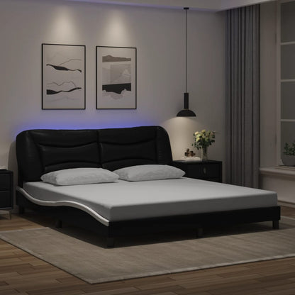 Bed frame with Black and White LED light 180x200 cm in imitation leather