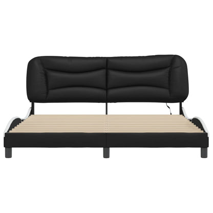 Bed frame with Black and White LED light 180x200 cm in imitation leather