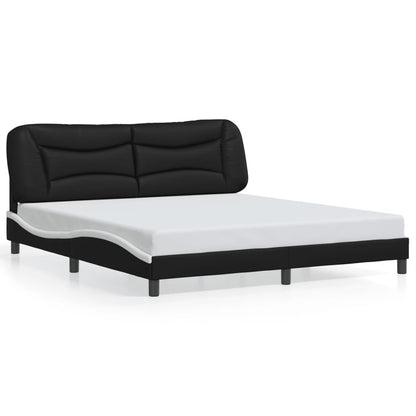 Bed frame with Black and White LED light 180x200 cm in imitation leather