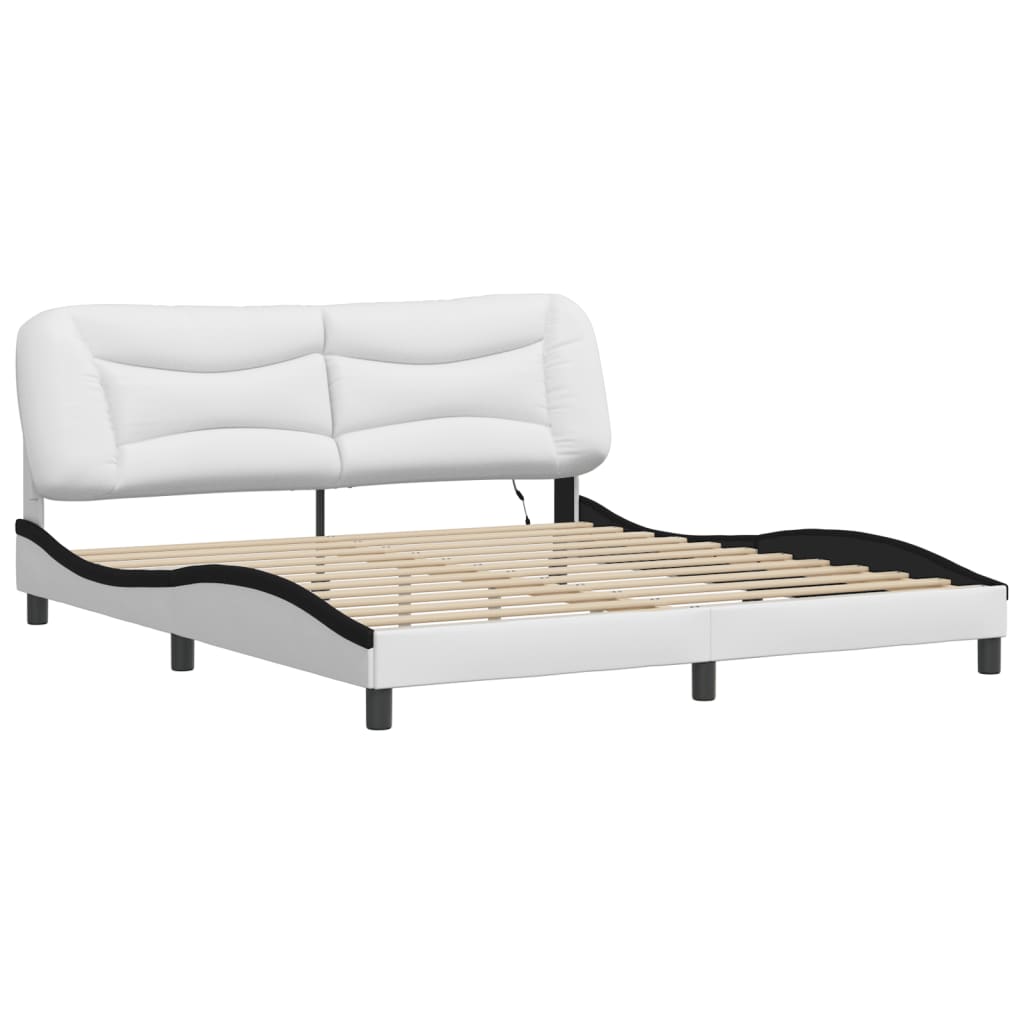 Bed frame with Black and White LED light 180x200 cm in imitation leather